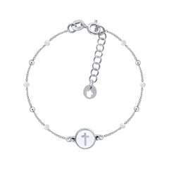 Mini Mary Enamel Bracelet - White Cross