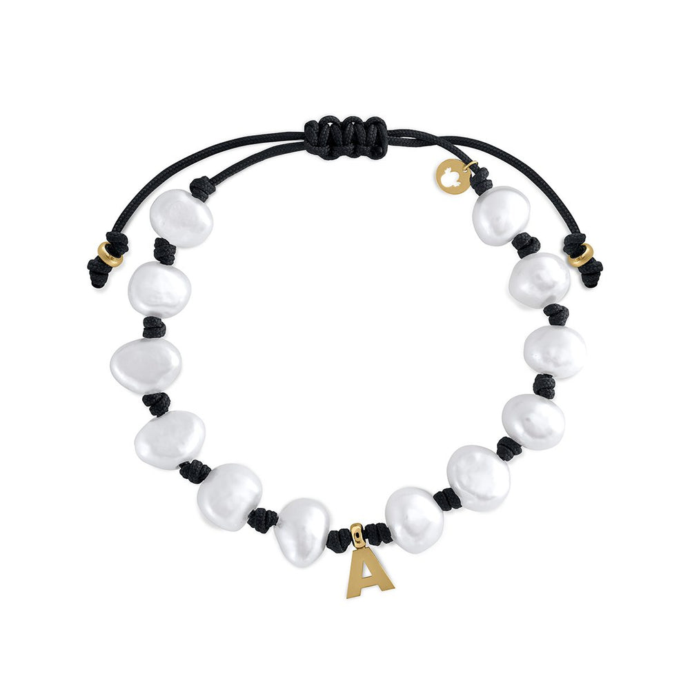 Golden Macrame 12 Pearls Initial Bracelet