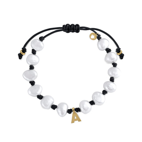 Golden Macrame 12 Pearls Initial Bracelet