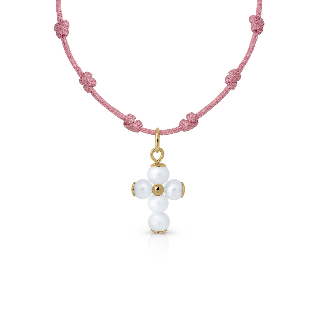 Collar oro mil nudos macramé cruz perlas