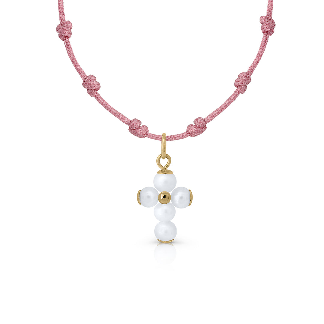Collar Mil Nudos Macramé Oro Cruz Perlas