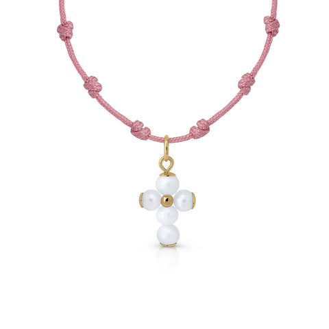 Gold Macramé Bead Cross Necklace