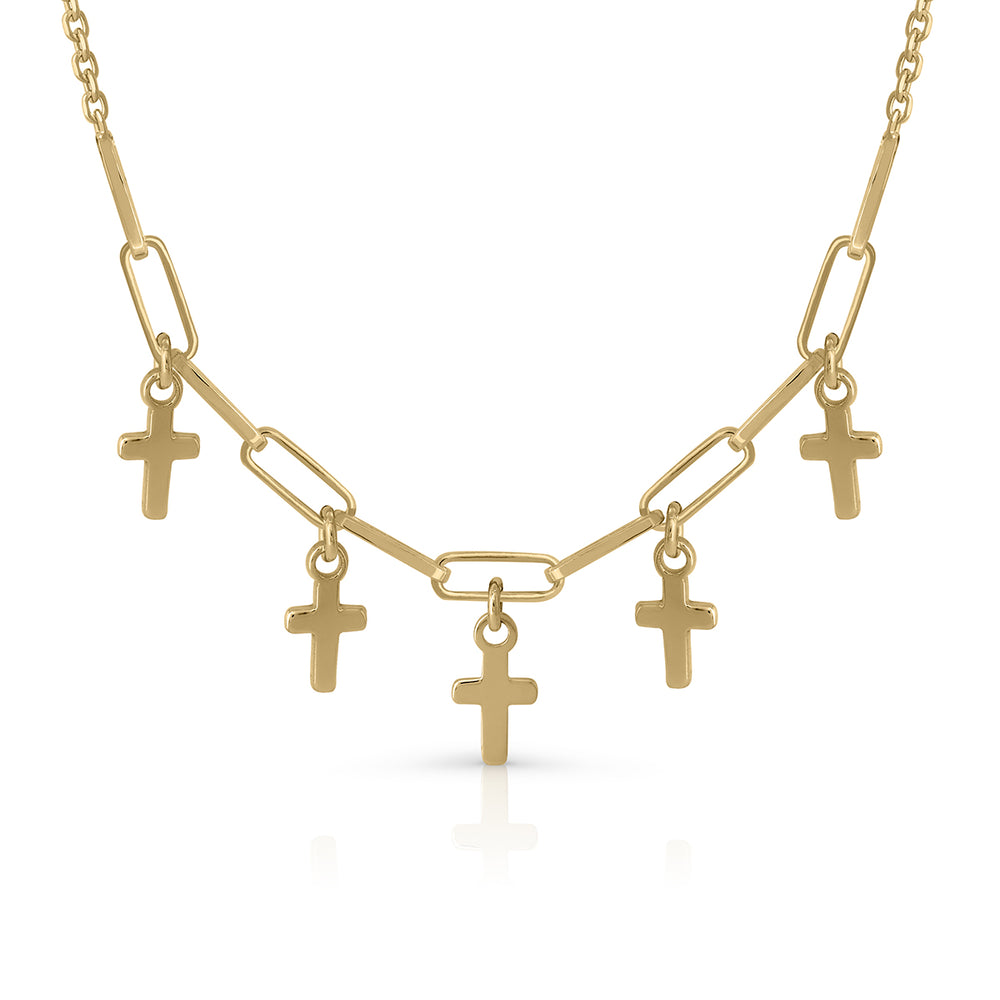 Lotus cross tambourine necklace