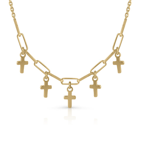 Lotus cross tambourine necklace