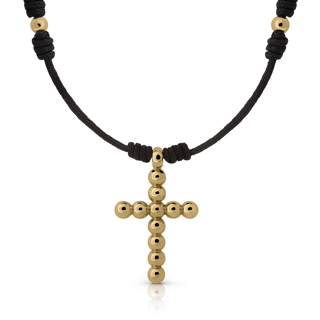 Collar oro cruz de bolitas macrame