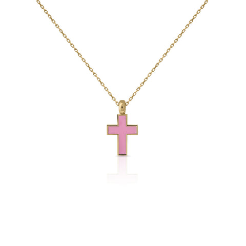 Gold Enamel Cross Necklace