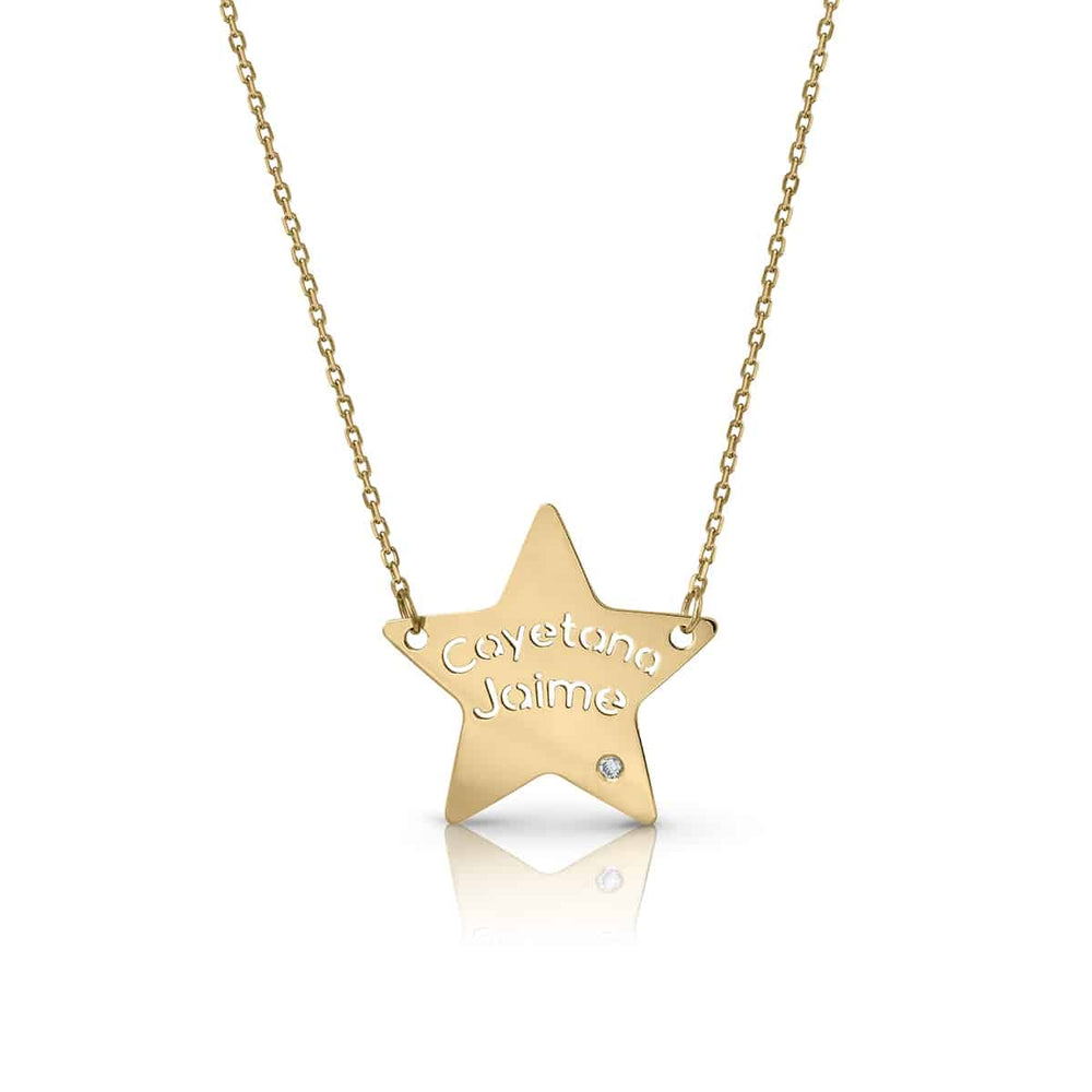 2 Names with Diamond Star Golden Necklace