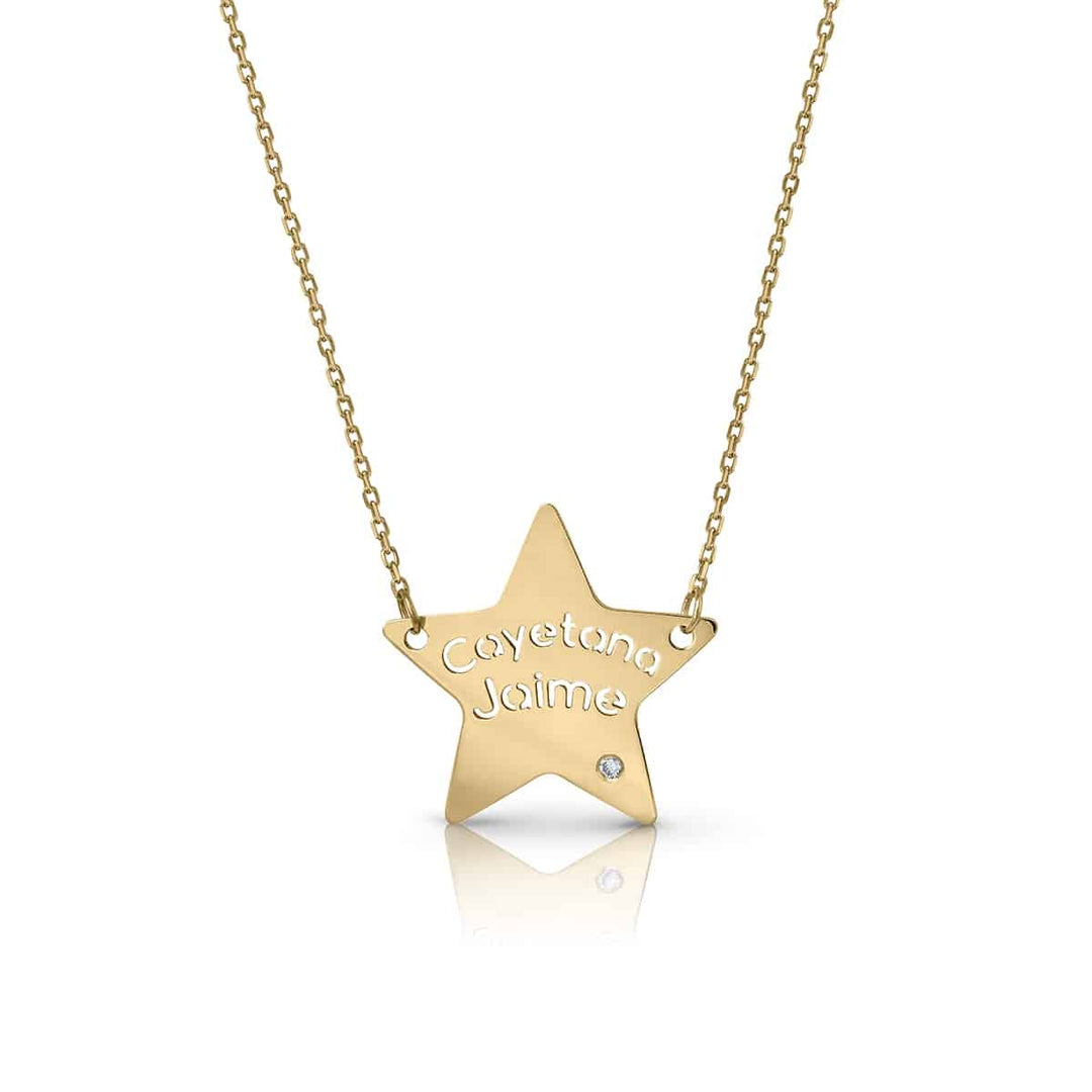 Collar Oro Estrella 2 Nombres con Brillante