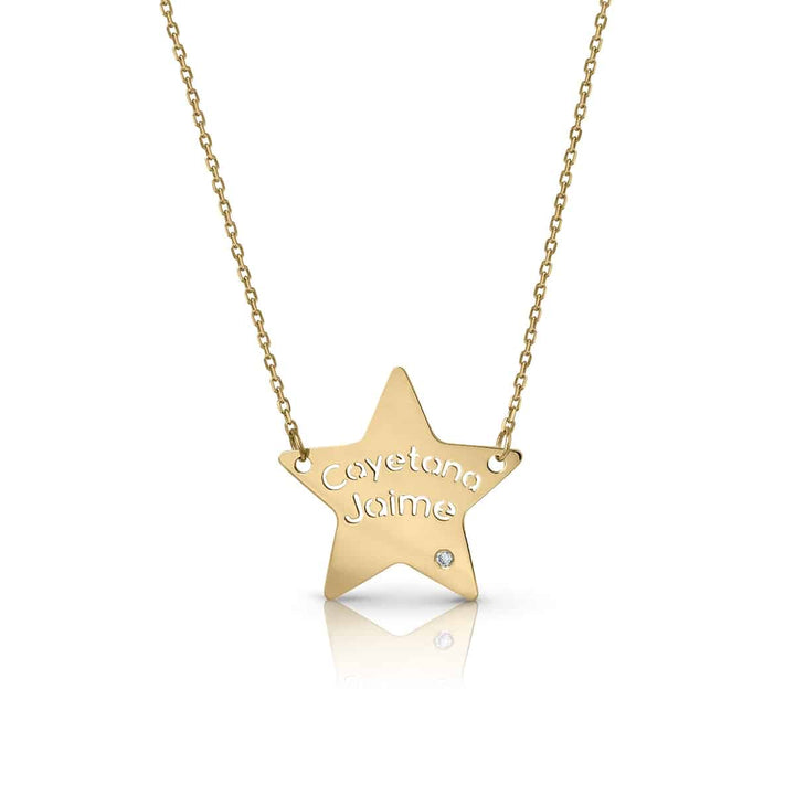 Collar Oro Estrella 2 Nombres con Brillante
