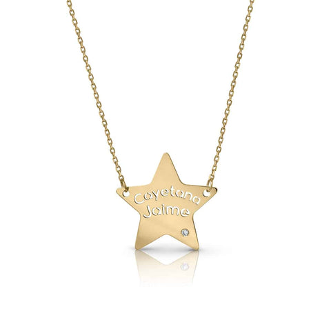 2 Names with Diamond Star Golden Necklace
