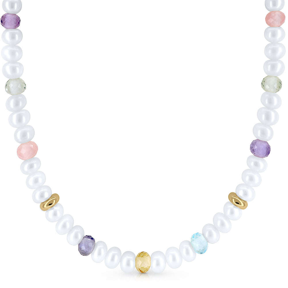 Gold Necklace Pearls with Chaton Diamond
