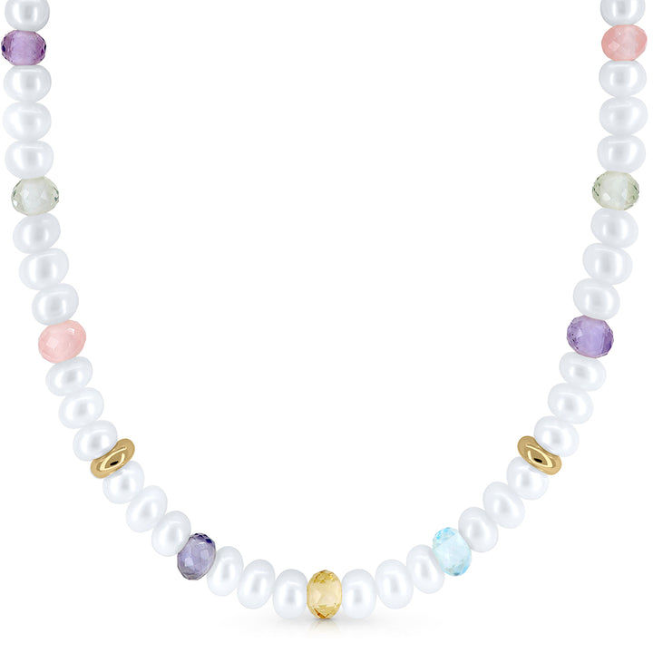 Colar de ouro pérolas chaton diamante
