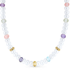 Colar de ouro pérolas chaton diamante