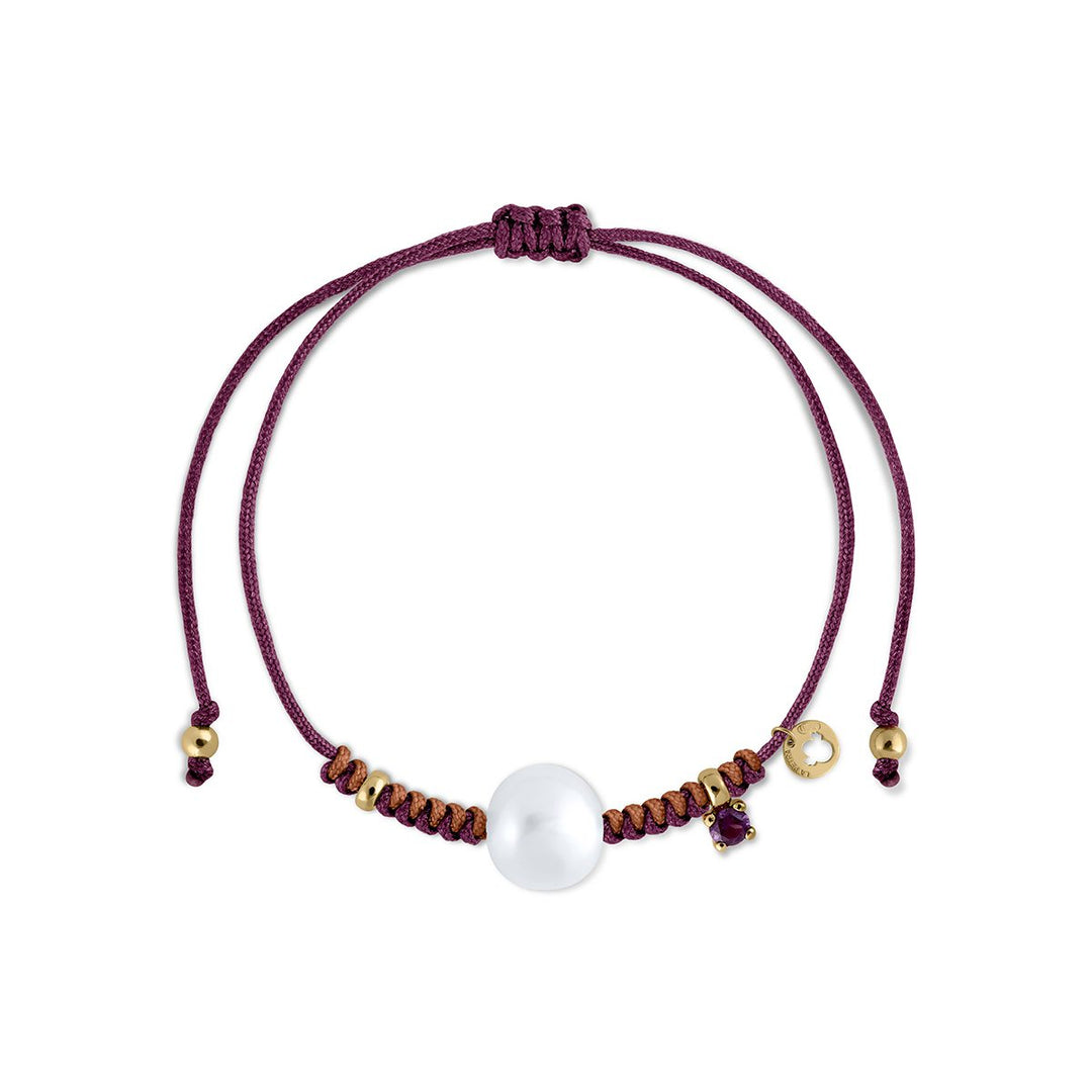 Pulsera Macramé Bicolor Perla y Topacio morado