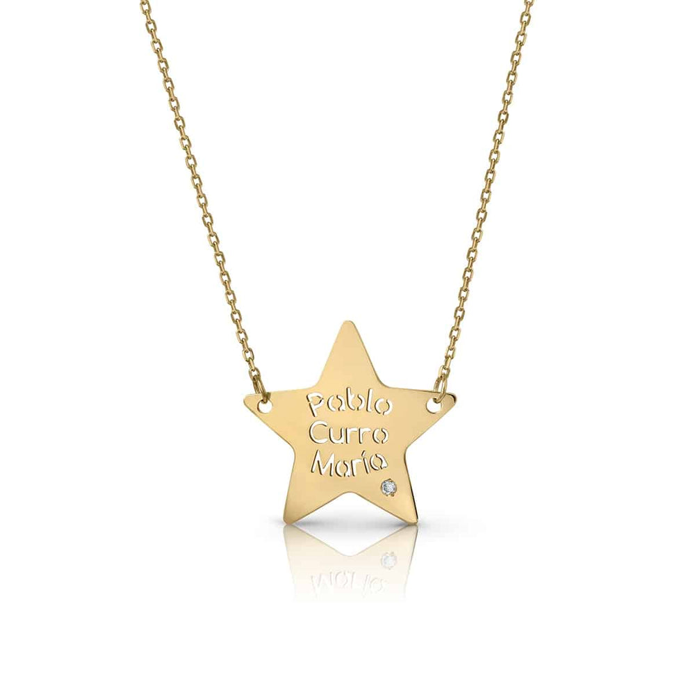 3 Names with Diamond Star Golden Necklace