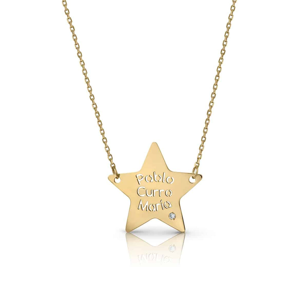 Collar Oro Estrella 3 Nombres con Brillante