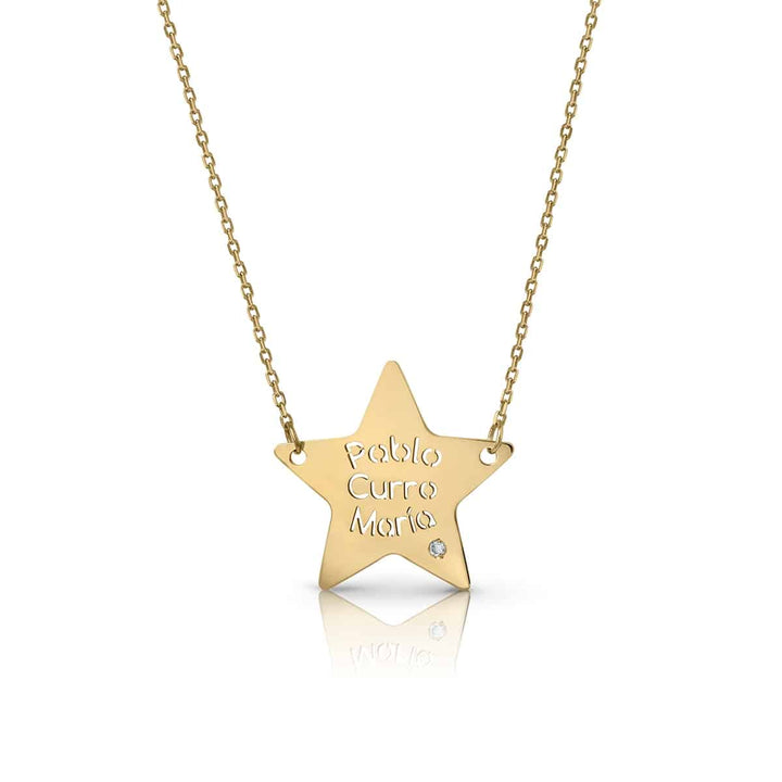 Collar Oro Estrella 3 Nombres con Brillante