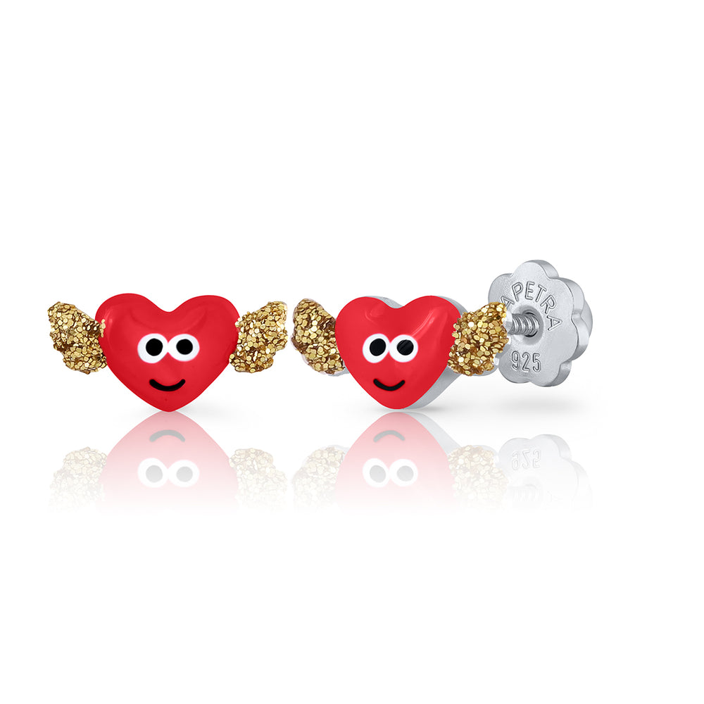 Xmas Winged Heart Enamel Earrings