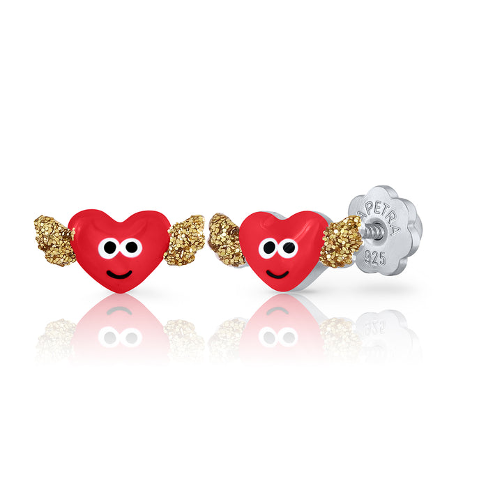 Winged Heart Enamel Earrings