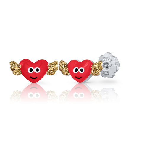 Winged Heart Enamel Earrings