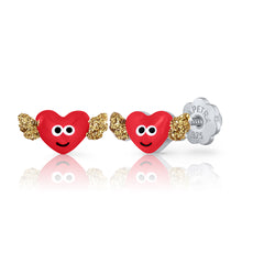 Winged Heart Enamel Earrings