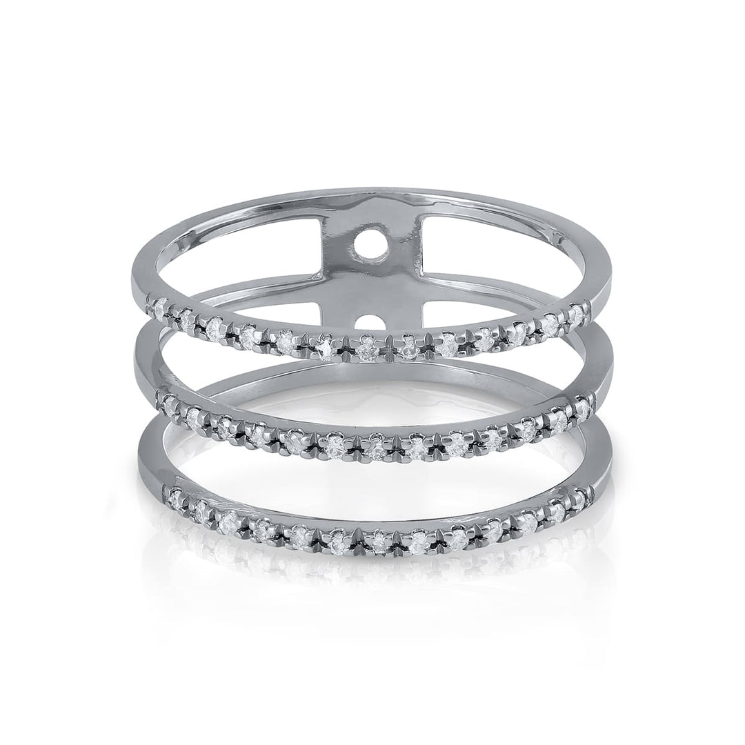 Anillo Oro Blanco Tres Filas Brillantes