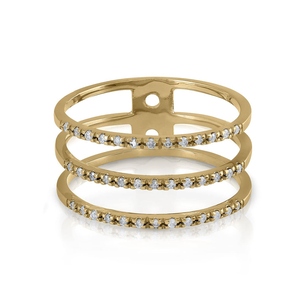 Golden Three Row Diamonds Ring