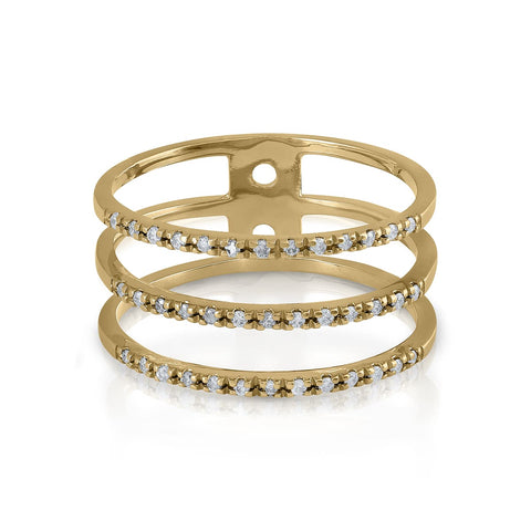 Golden Three Row Diamonds Ring