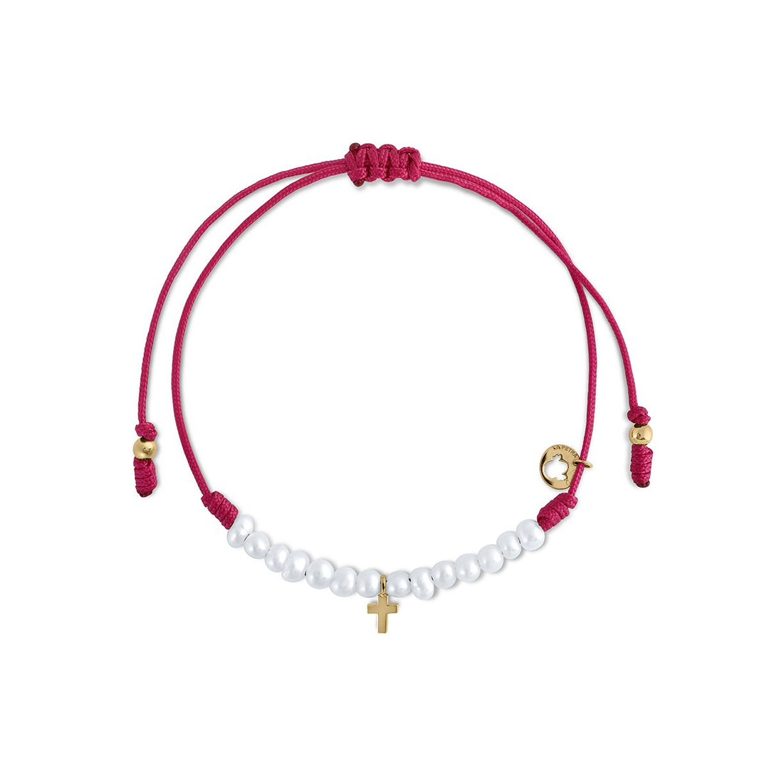 Pulsera Macramé Perlas Cruz