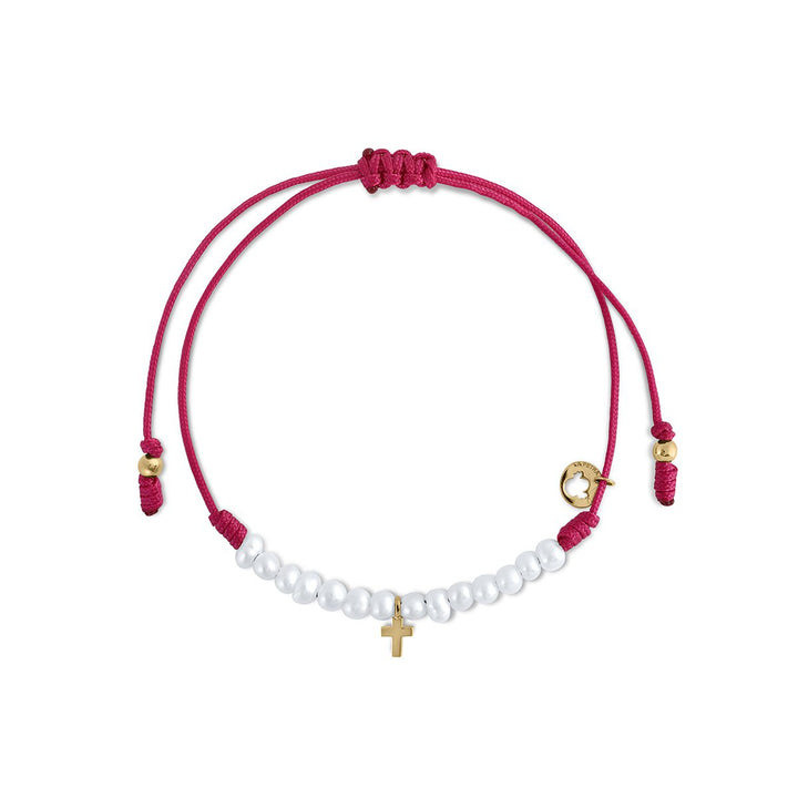 Pulsera Macramé Perlas Cruz