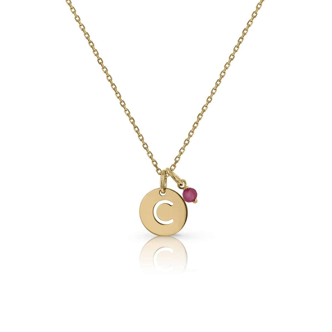 Collar oro inicial chapa con piedra