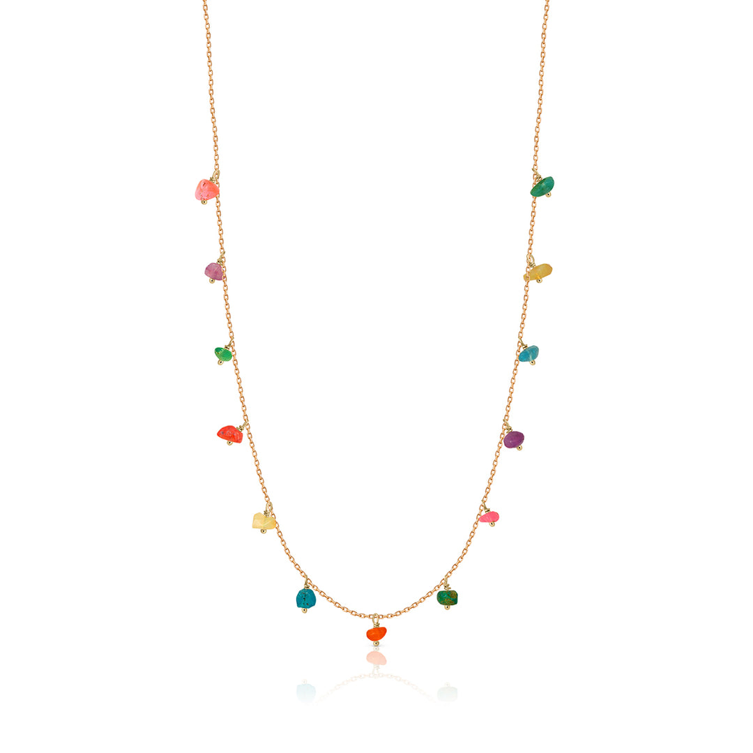Collar oro pandereta ópalos de colores