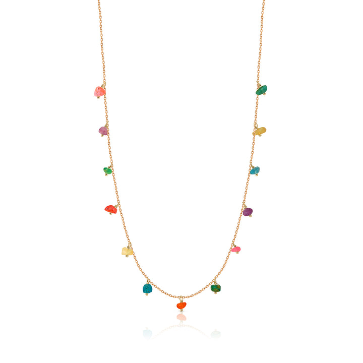 Collar oro pandereta ópalos de colores