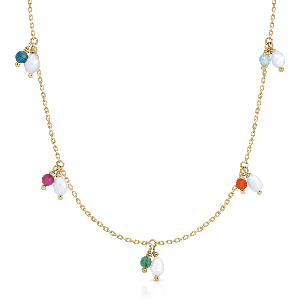 Collar oro 5 piedras con perlas pandereta