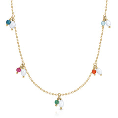 Collar oro 5 piedras con perlas pandereta
