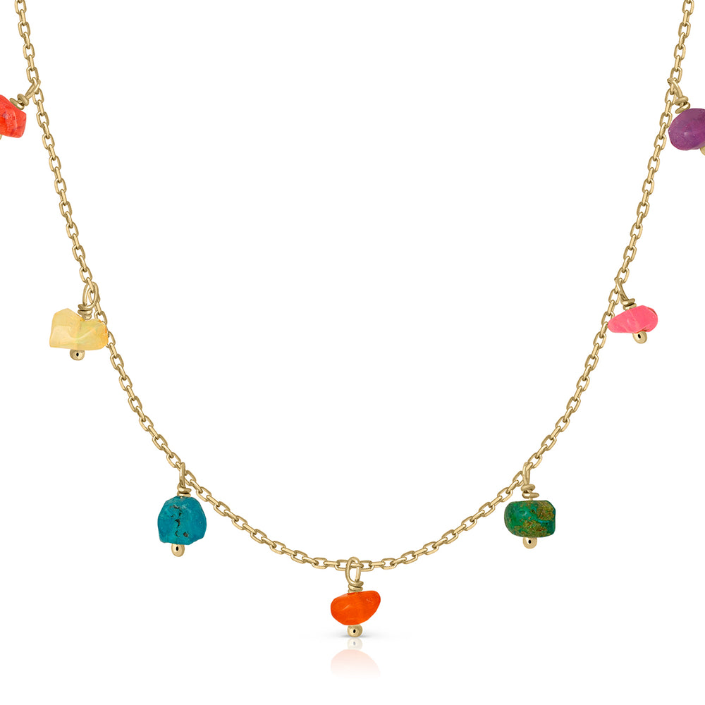 Collar oro pandereta ópalos de colores