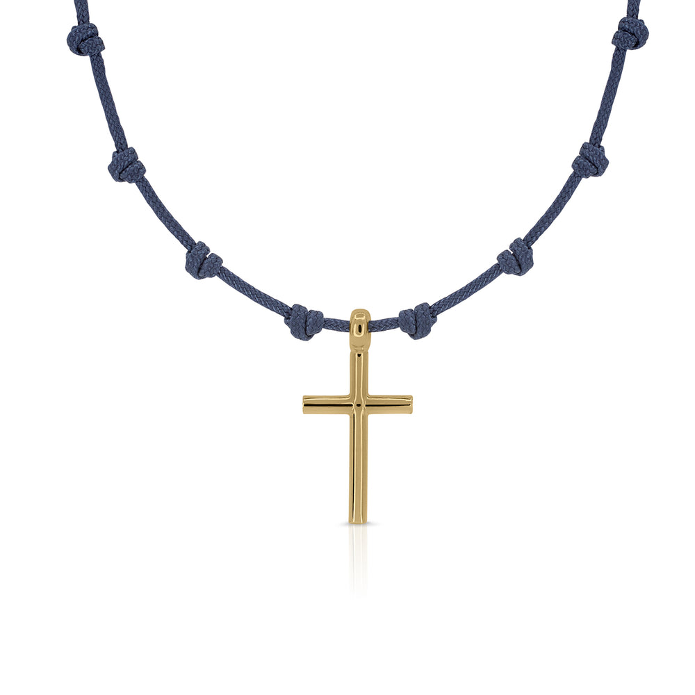 Collar oro mil nudos cruz lisa tubo