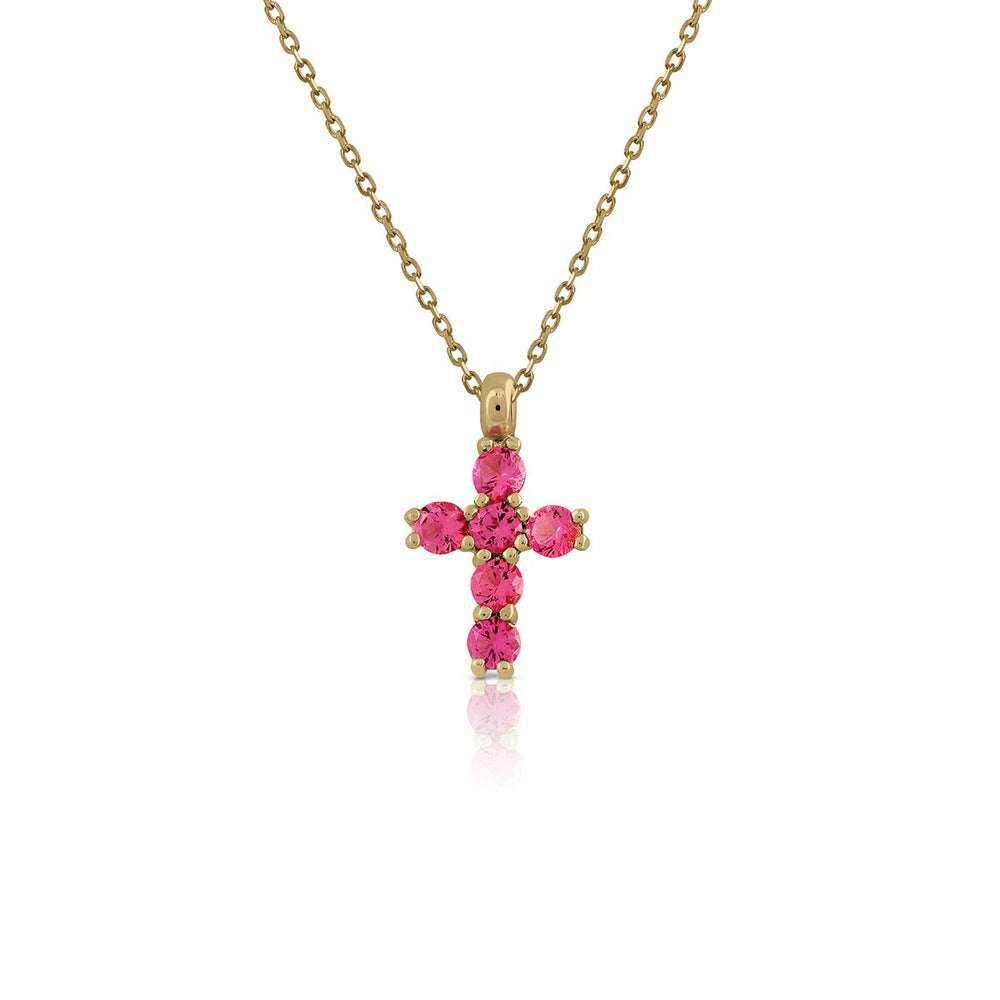 Collar Cruz Topacio Fucsia