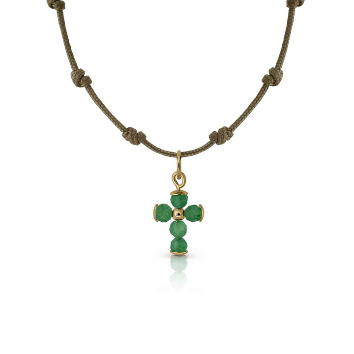 Collar Oro Nudos Macrame Cruz verde