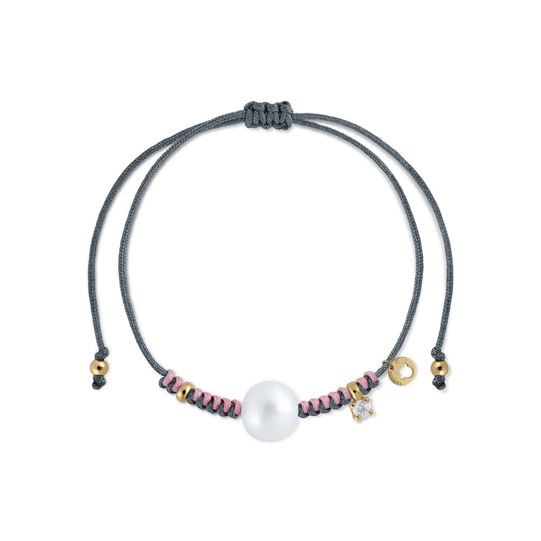 Pulsera Macramé Bicolor Perla y Topacio Blanco