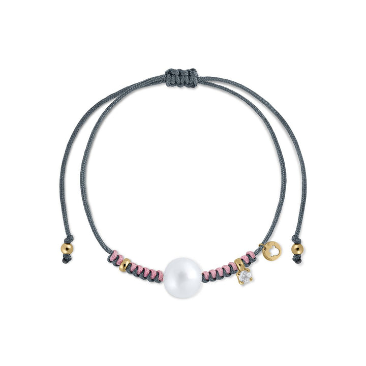 Pulsera Macramé Bicolor Perla y Topacio Blanco