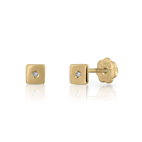 Golden Tiny Collection Diamond Earrings - Square