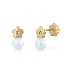 Pendientes oro diamante perla Tiny flor