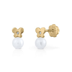 Pendientes oro diamante perla Tiny shasha