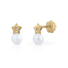 Pendientes oro diamante perla Tiny estrella
