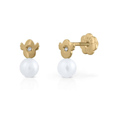 Pendientes oro diamante perla Tiny Petra