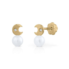 Pendientes oro diamante perla Tiny luna