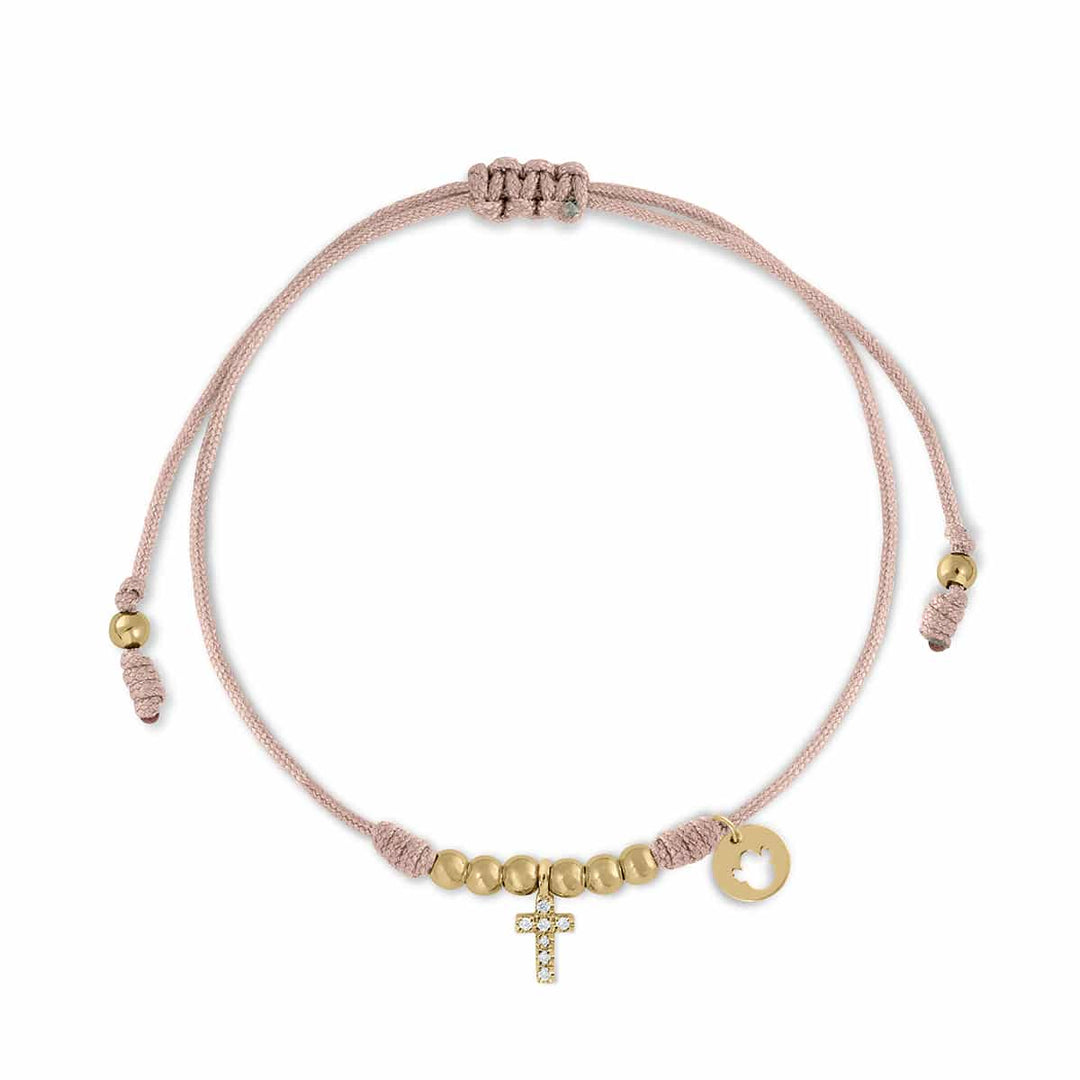Pulsera Macramé Oro Cruz Brillantes