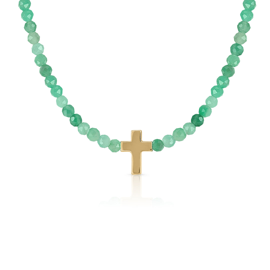 Colar de ouro com pedras Cruz Maciça