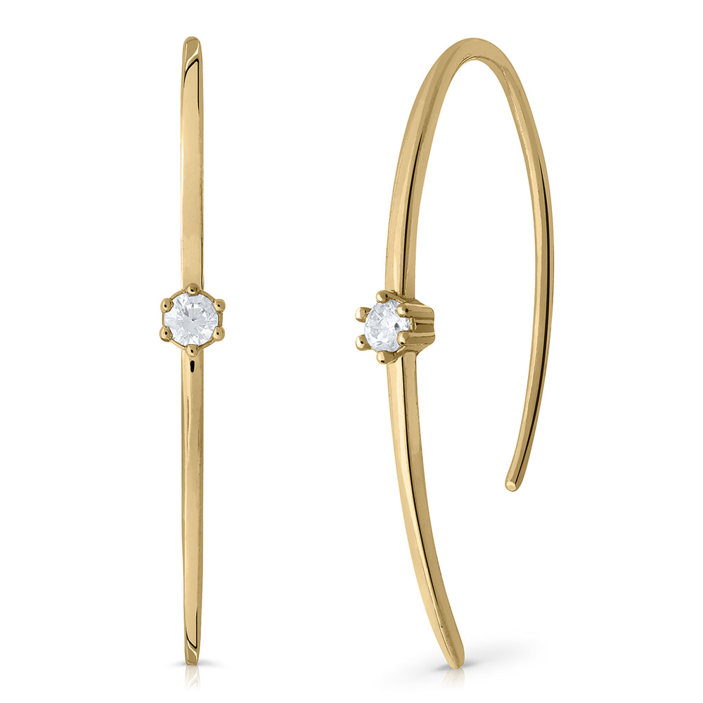 Gold hook earrings with zirconia claw